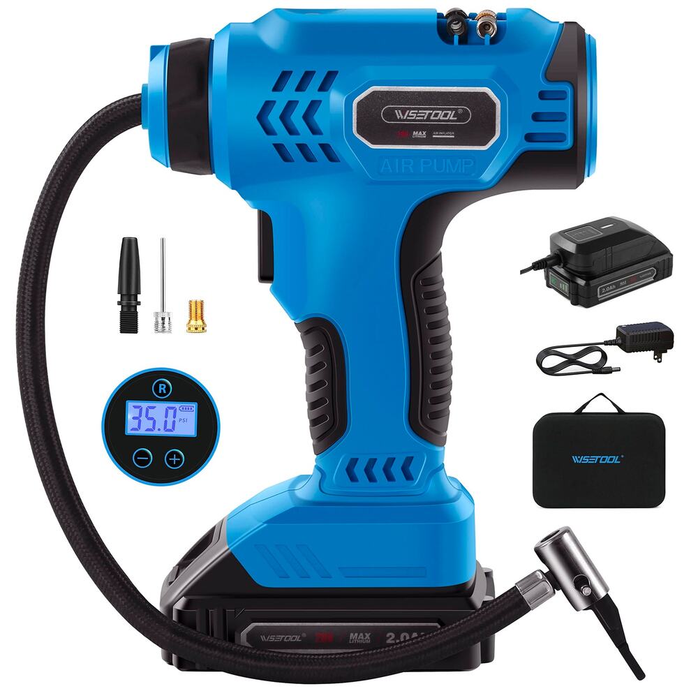 NWT WISETOOL Cordless Tire Inflator Air Compressor,20V Battery Car Tires,Bikes